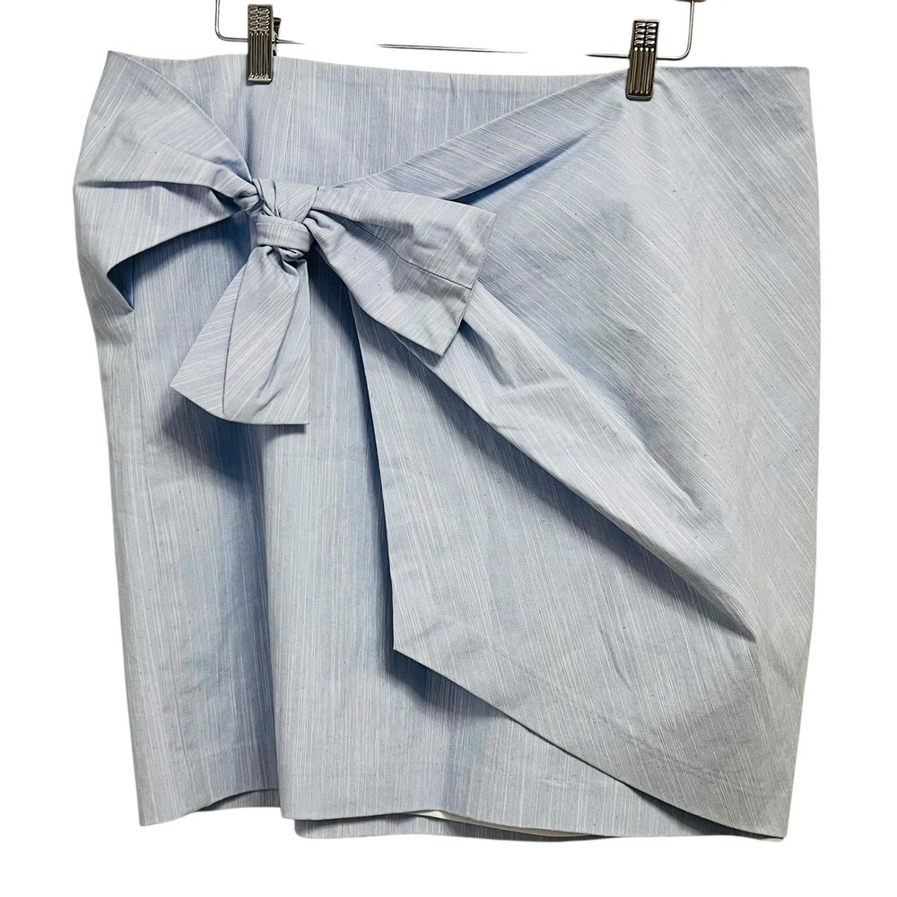 LOFT Skirt Womens 16 Blue Striped Wrap Bow Front Chambray Lined Career‎ Office